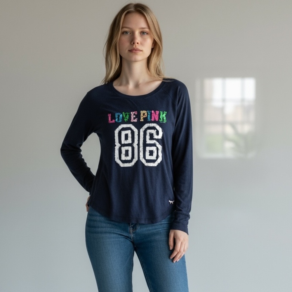 PINK VTG rainbow bling long sleeve tee XS